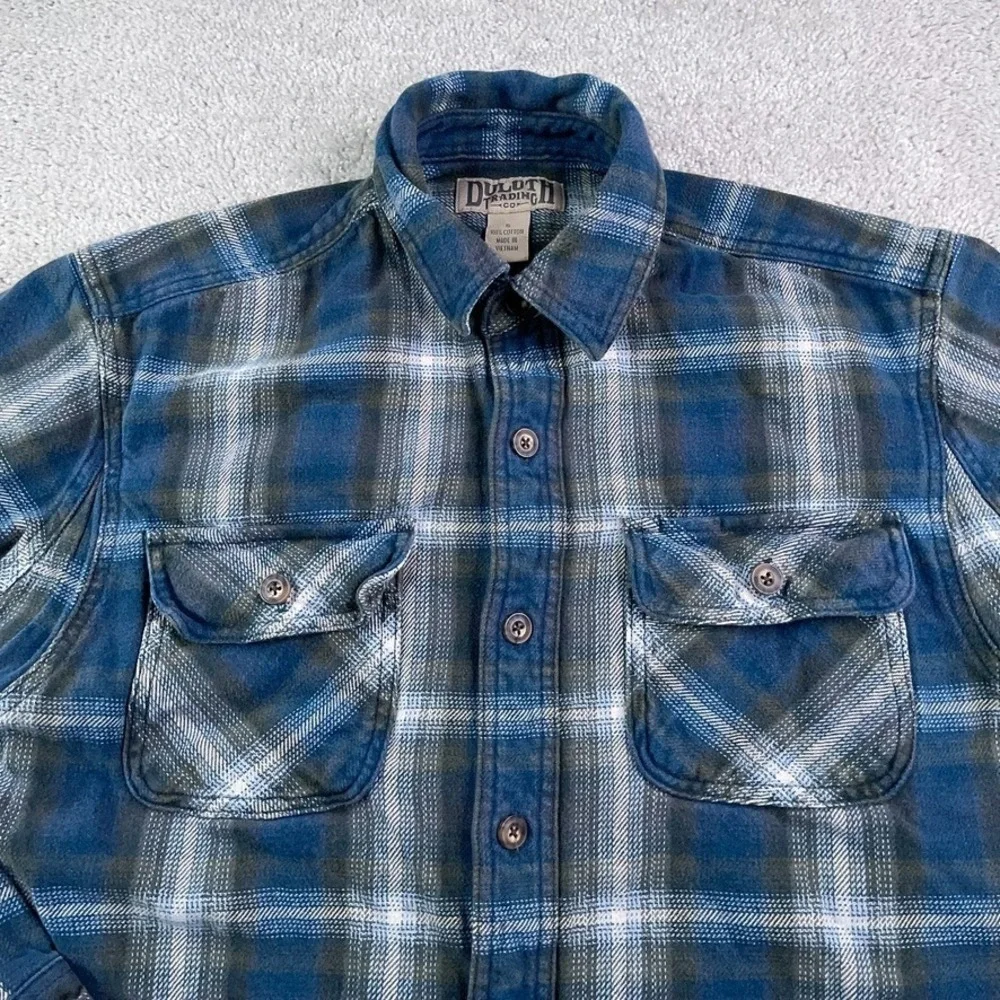 Duluth Shirt Mens Small‎ Blue Grey Heavy Burlyweight Flannel Workwear Tradesman